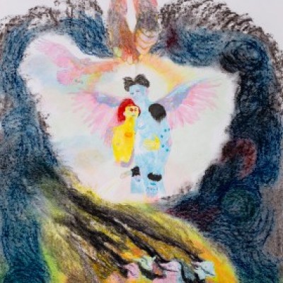 Yoann Estevenin, Un amour éternel. Pastel sec, encre et fusain sur papier, 113 x 79,5 cm