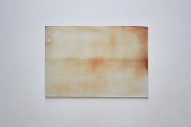 Marion Mounic, L’aveuglement du tournesol (série), 2019, cyanotype, porcelaine cuite, 37 × 26 cm